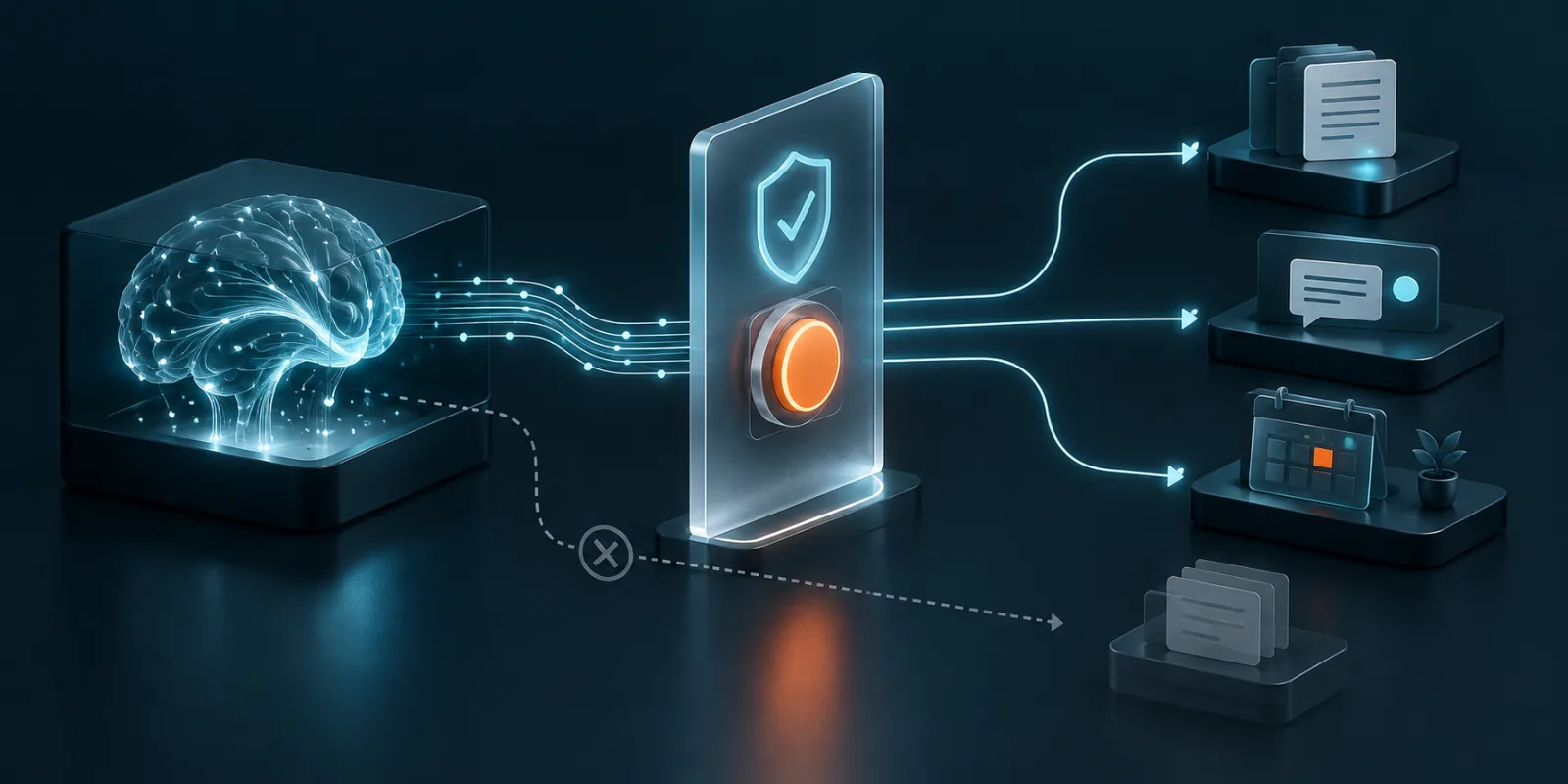 Representación del control humano antes de que un asistente de inteligencia artificial modifique información externa