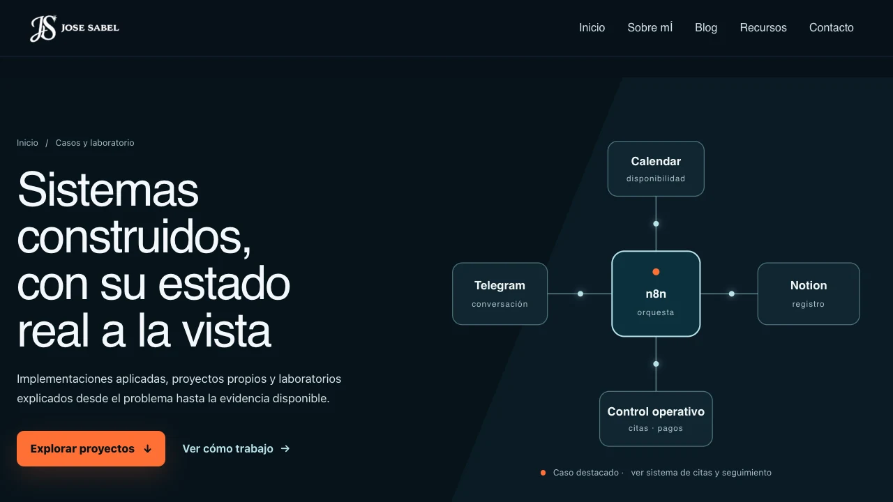 Página de casos de josesabel.com con proyectos y arquitectura visual
